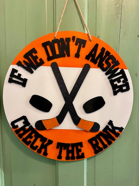HOCKEY - CHECK THE RINK | 18" Round 3D Door Hanger