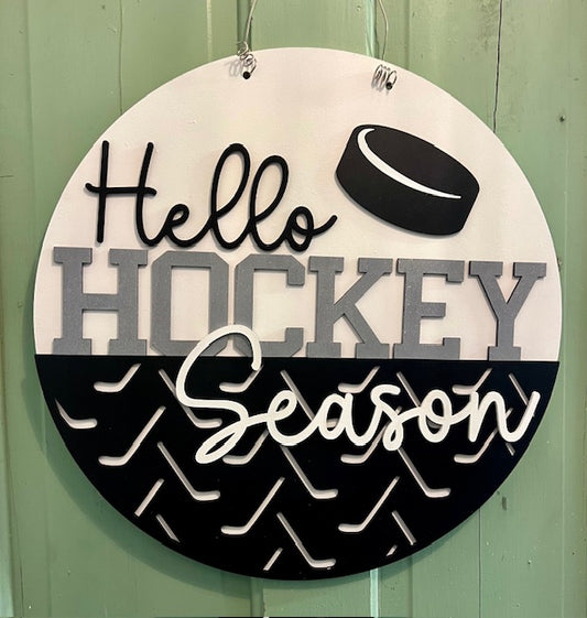 HELLO HOCKEY SEASON | 18" Round 3D Door Hanger