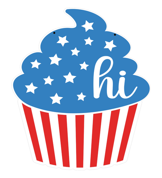 Patriotic Cupcake with Stars - Hi: 3D Door Hanger