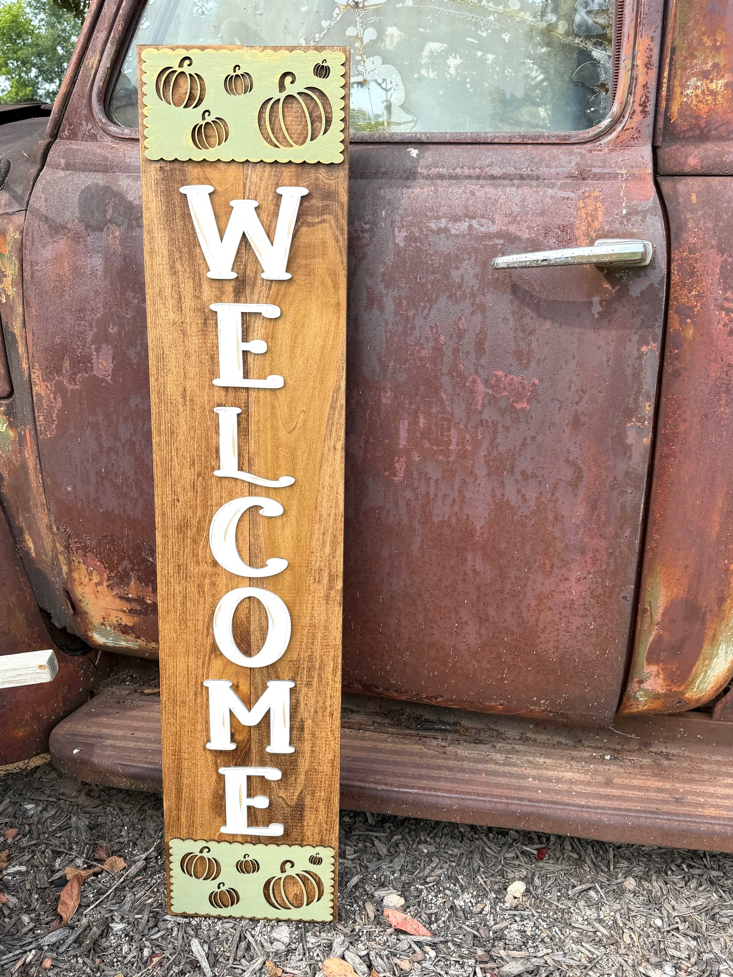 Porch Leaner | Welcome with Pumpkin Cut Outs