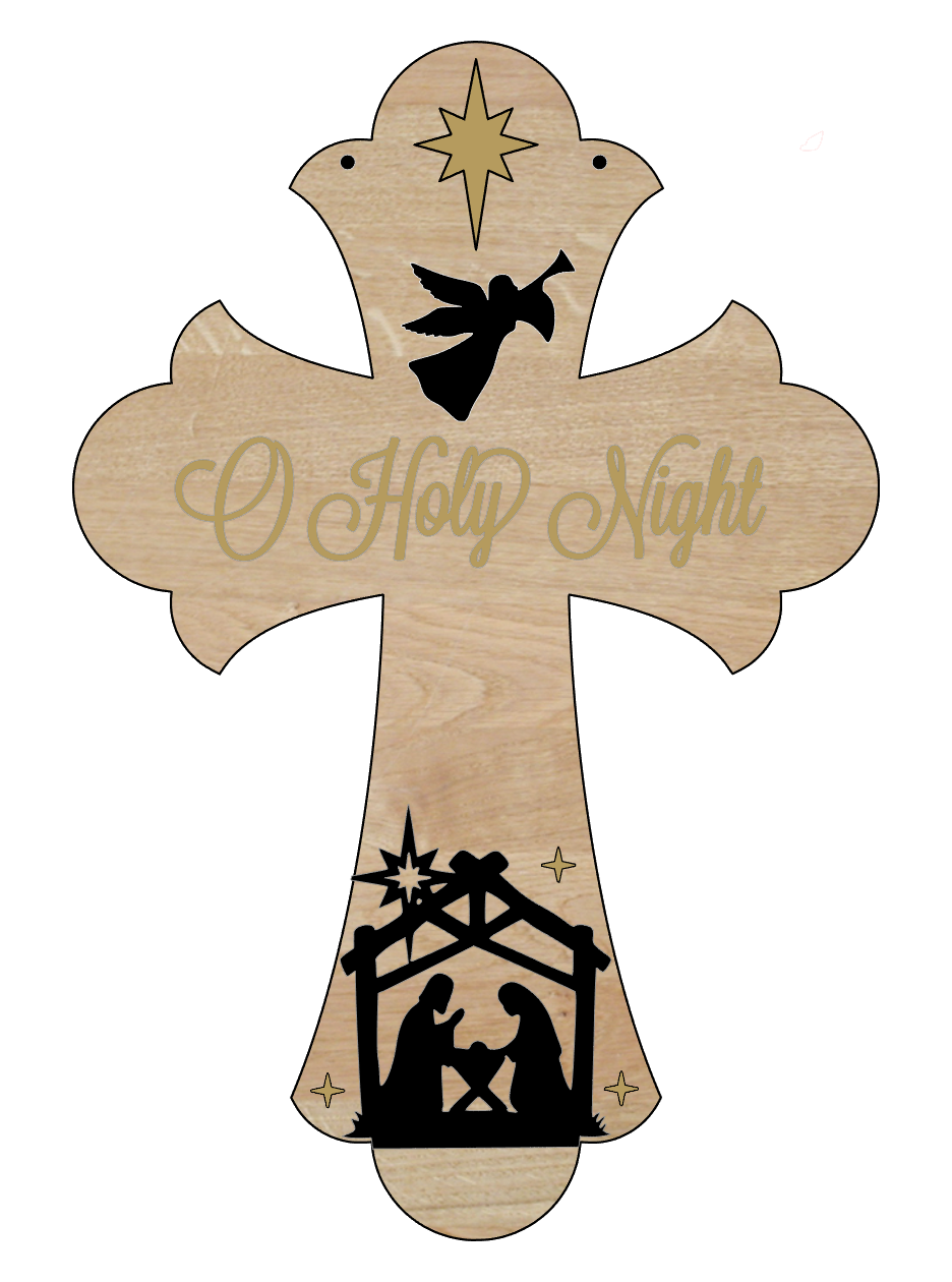 O Holy Night Nativity Cross: 3D Door Hanger