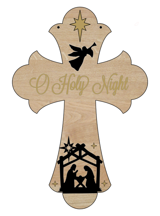 O Holy Night Nativity Cross: 3D Door Hanger
