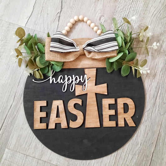 Happy Easter Cross: 3D Round Door Hanger