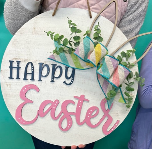 Happy Easter w Bunny Ears: 3D Round Door Hanger