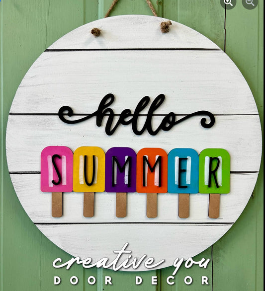 Hello Summer w Popsicles: 3D Round Door Hanger
