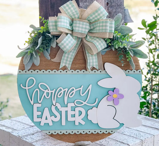 Happy Easte w Bunny Lace : 3D Round Door Hanger
