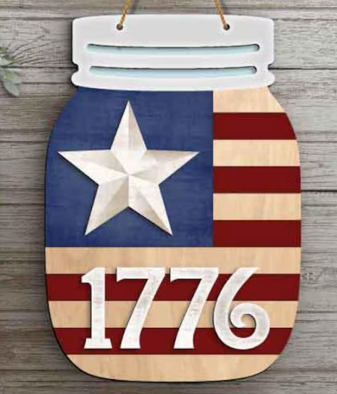 Mason Jar - Patriotic - 1776 Flag | 3D Door Hanger