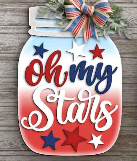 Mason Jar - Patriotic - Oh My Stars Design | 3D Door Hanger