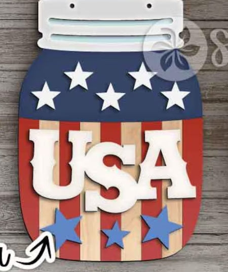 Mason Jar - Patriotic - USA Flag Design | 3D Door Hanger