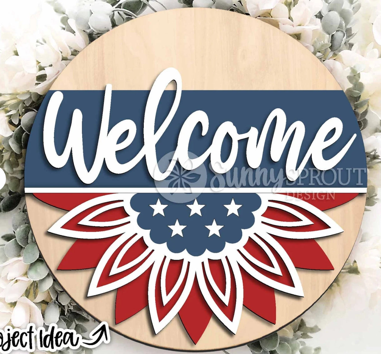 Welcome Patriotic Sunflower: 3D Round Door Hanger