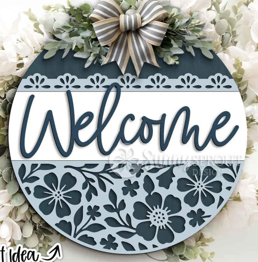 Welcome Floral: 3D Round Door Hanger