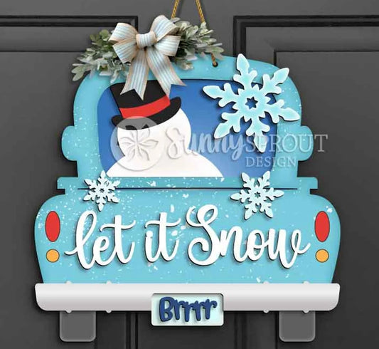 Let it Snow Truck Rear w Tree: 3D Door Hanger