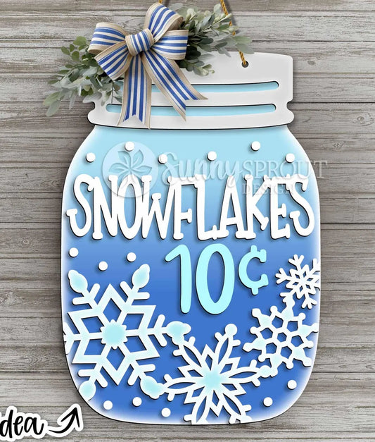 Mason Jar - Snowflakes Design: 3D Door Hanger