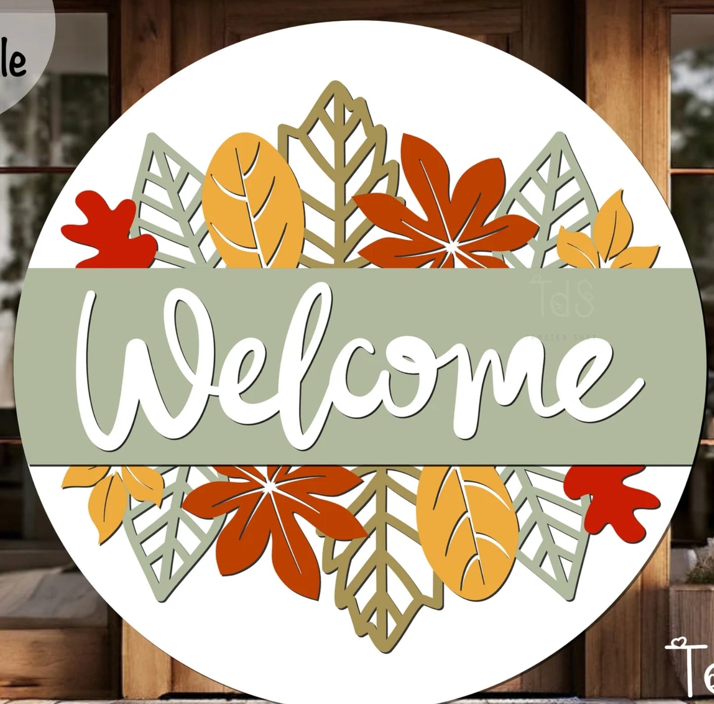 Welcome w Leaves: 3D Round Door Hanger