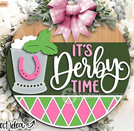 It's Derby Time Mint Julep - Kentucky Derby Sign: 3D Round Door Hanger