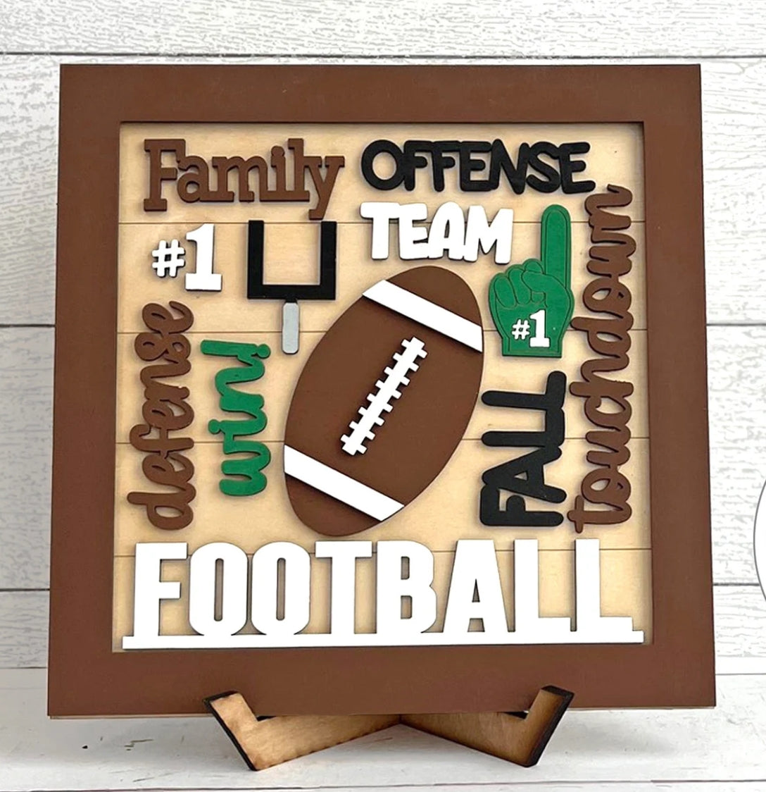 FOOTBALL WORD COLLAGE - SQUARE FRAME | 3D LASER CUT SIGN