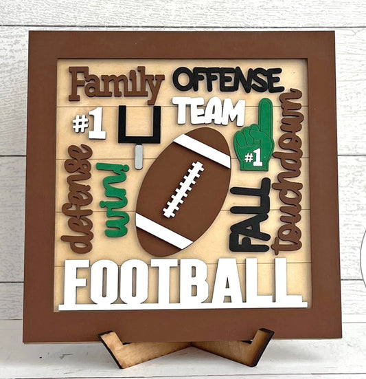 FOOTBALL WORD COLLAGE - SQUARE FRAME | 3D LASER CUT SIGN