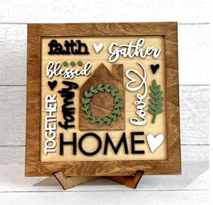 FARMHOUSE HOME WORD COLLAGE - SQUARE FRAME | 3D LASER CUT SIGN
