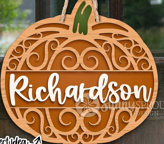 Personalized Ornate Pumpkin: 3D Door Hanger