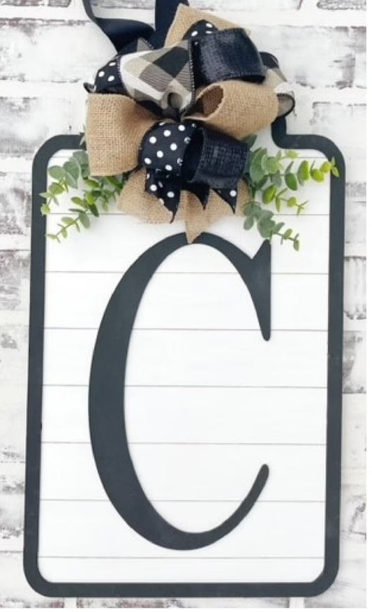 Shiplap Farmhouse Tag w Initial: 3D Door Hanger