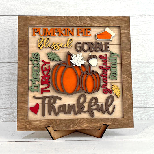 THANKSGIVING WORD COLLAGE - SQUARE FRAME | 3D LASER CUT SIGN