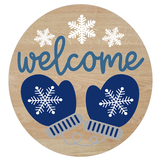 Welcome Mittens & Snowflakes:  3D Round Door Hanger