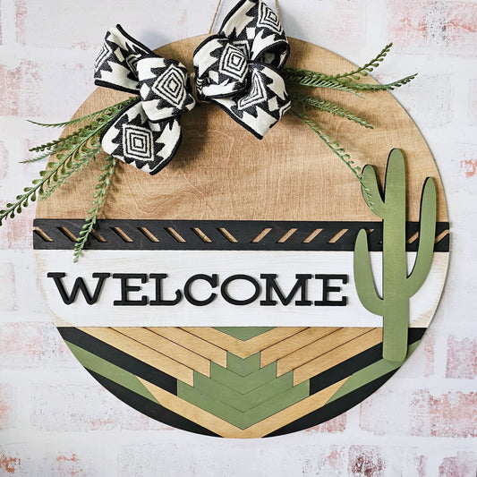 Welcome Desert Cactus: 3D Round Door Hanger