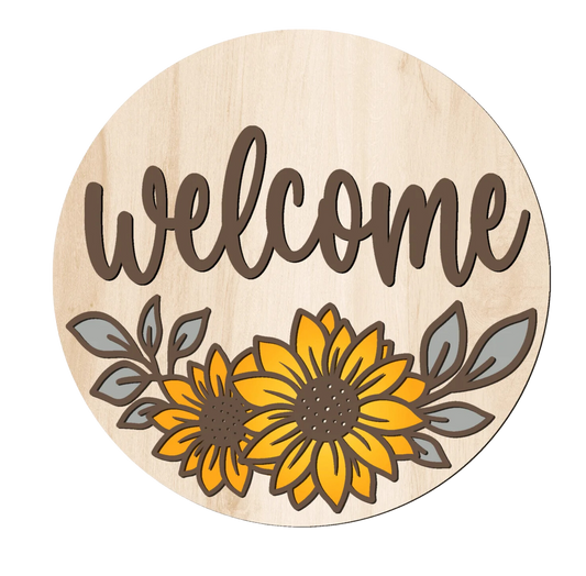 Welcome Sunflowers: 3D Round Door Hanger